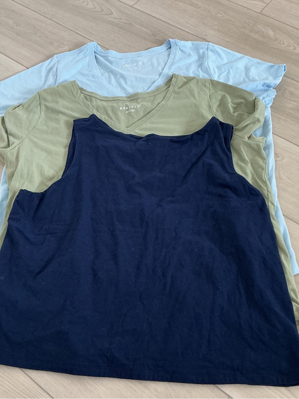 Ava & Viv Navy Tank with Olive and Light Blue Tees Set